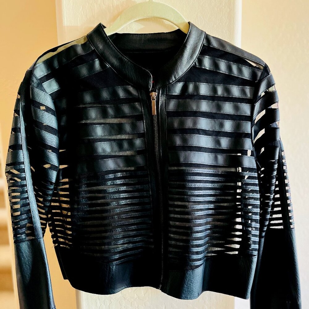 Faux Leather Illusion Striped Jacket size M